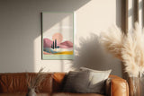 Paul Sinus Wandbild in 40x60cm farbenfrohe Hügellandschaft bei Sonnenuntergang – stilisierte Naturdarstellung in sanften Pastelltönen