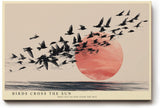 Paul Sinus Wandbild 120x80cm fliegende Vögel vor roter Sonne modernes Naturmotiv minimalistische Landschaft Kunstbild schwarz beige stilvolle