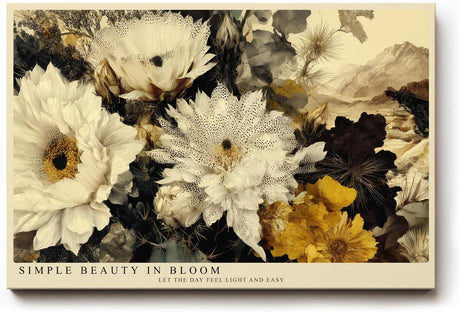 Paul Sinus Wandbild 120x80cm florale Vintage Blumenkomposition creme weiss gold botanische Kunst Leinwand Wanddekoration elegantes Blumenbild fuer Wohnzimmer