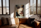 Paul Sinus Wandbild in 40x60cm fragmentiertes Frauenporträt in Mixed-Media-Technik – ausdrucksstarkes Kunstmotiv für moderne Wohnund Galerieräume