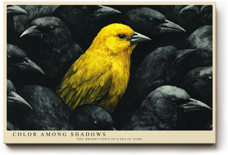 Paul Sinus Wandbild 120x80cm gelber Vogel Kontrast schwarz Tierkunst modern Kunstdruck grosses Kunstbild ausdrucksstarke Wanddekoration fuer Wohnzimmer Büro Flur