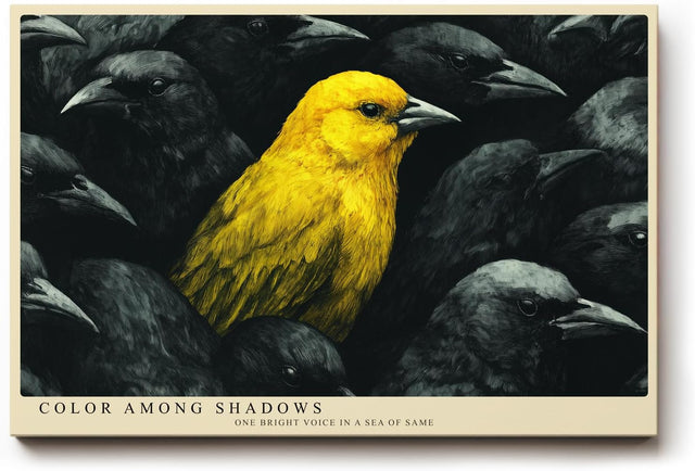Paul Sinus Wandbild 120x80cm gelber Vogel Kontrast schwarz Tierkunst modern Kunstdruck grosses Kunstbild ausdrucksstarke Wanddekoration fuer Wohnzimmer Büro Flur