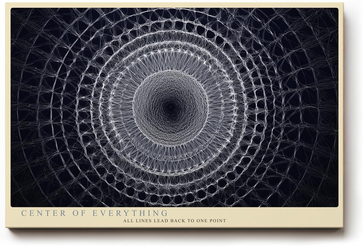 Paul Sinus Wandbild 120x80cm geometrisches Mandala abstrakte Linienkunst schwarz weiss modernes Design Wanddekoration fuer Wohnzimmer Büro