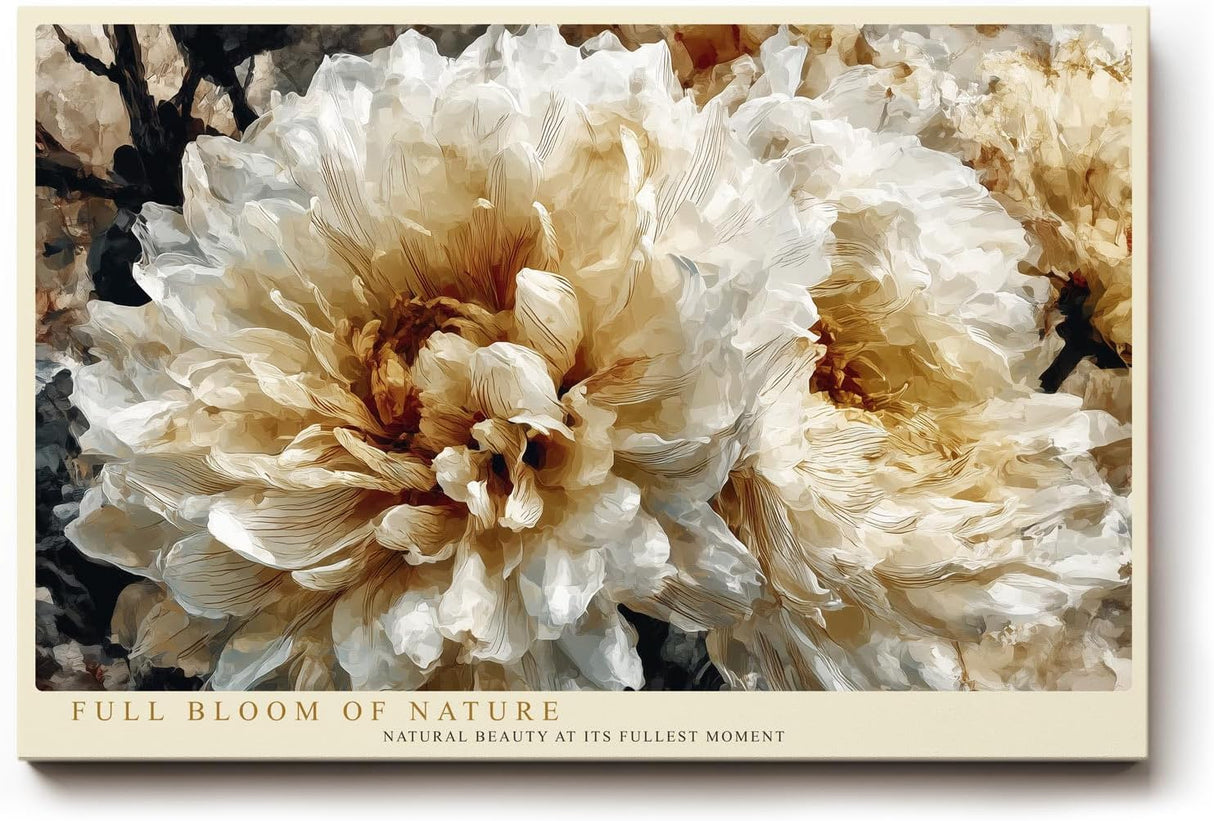 Paul Sinus Wandbild 120x80cm grosse weisse Blueten moderne Blumenmalerei creme beige florale Kunst grosses Kunstbild elegante Wanddekoration fuer Wohnzimmer Büro