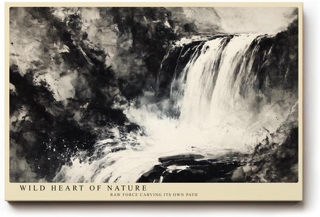 Paul Sinus Wandbild 120x80cm grosser Wasserfall abstrakte Naturmalerei schwarz weiss dramatische Landschaftskunst modernes Kunstbild Wanddekoration fuer Wohnzimmer Büro