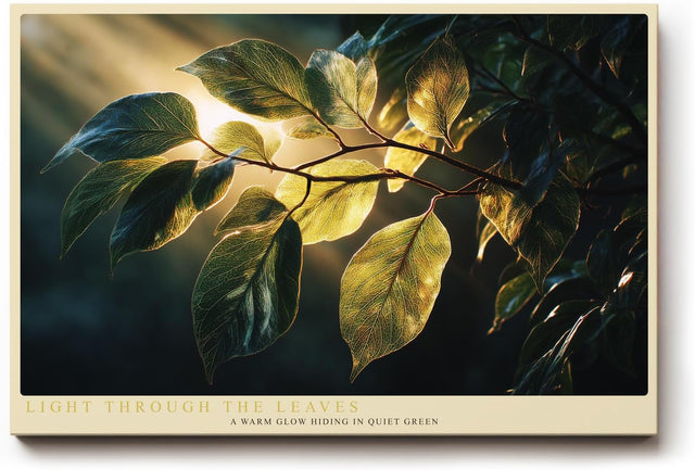 Paul Sinus Wandbild 120x80cm gruene Blaetter im Sonnenlicht botanische Natur Fotokunst warmes Licht Pflanzenmotiv moderne Wanddekoration fuer Wohnzimmer Büro