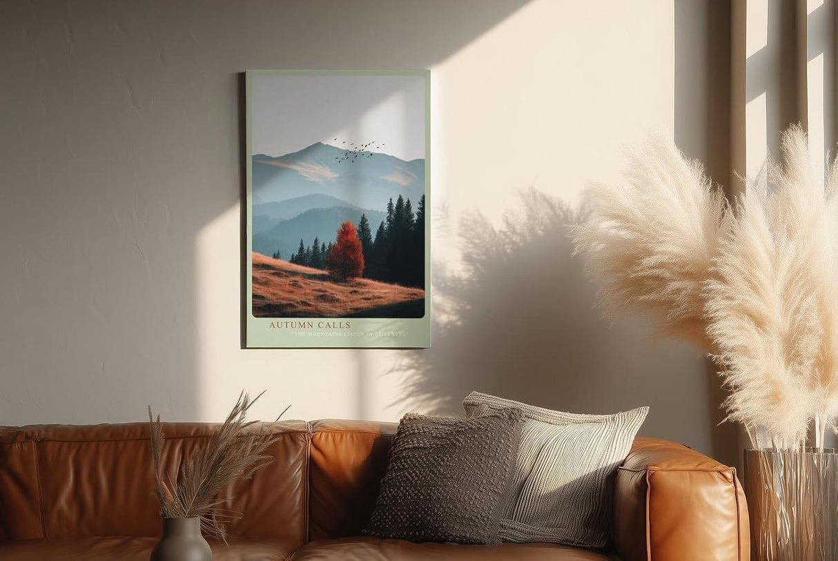 Paul Sinus Wandbild in 40x60cm herbstliche Berglandschaft mit rotem Baum – stimmungsvolles Naturmotiv für gemütliche Wohnräume