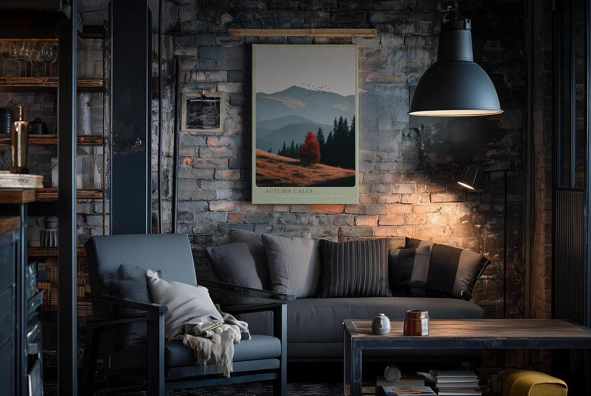 Paul Sinus Wandbild in 40x60cm herbstliche Berglandschaft mit rotem Baum – stimmungsvolles Naturmotiv für gemütliche Wohnräume