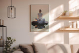 Paul Sinus Wandbild in 60x90cm Awakened Woman – Meditatives Porträt einer Frau im weißen Kleid, sitzend auf einem Felsen im Wasser bei Sonnenaufgang, moderne Bilder in sanften Farbtönen