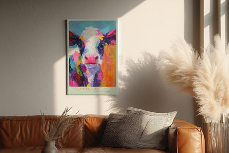 Paul Sinus Wandbild in 80x120cm Colorful Cutie – Buntes Kuh-Porträt im modernen Acrylstil, farbenfrohe Kunst für ein lebendiges Ambiente