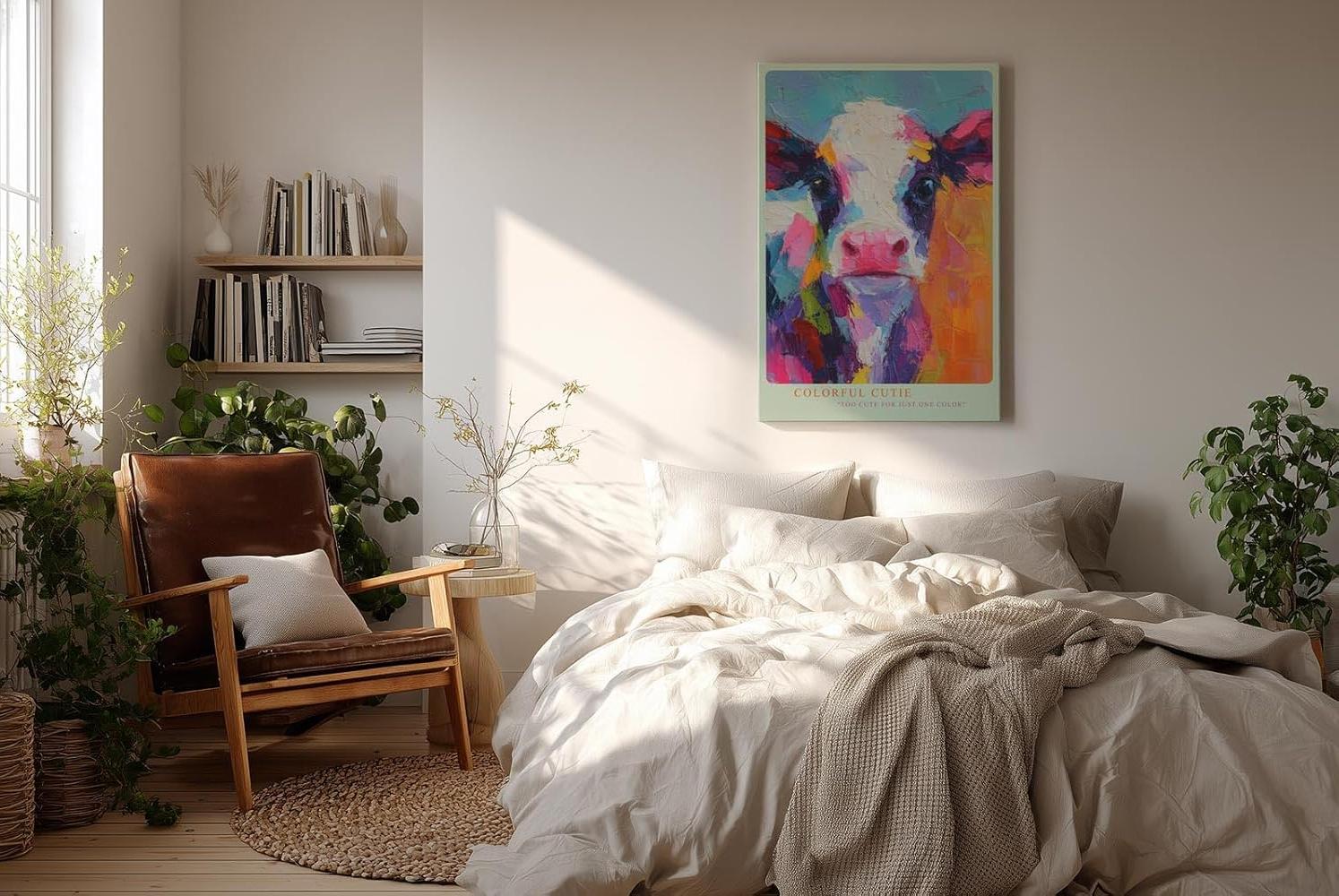 Paul Sinus Wandbild in 80x120cm Colorful Cutie – Buntes Kuh-Porträt im modernen Acrylstil, farbenfrohe Kunst für ein lebendiges Ambiente