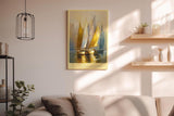 Paul Sinus Wandbild in 80x120cm Reflection Regatta – Goldene und weiße Segelboote in harmonischer Komposition auf spiegelndem Wasser