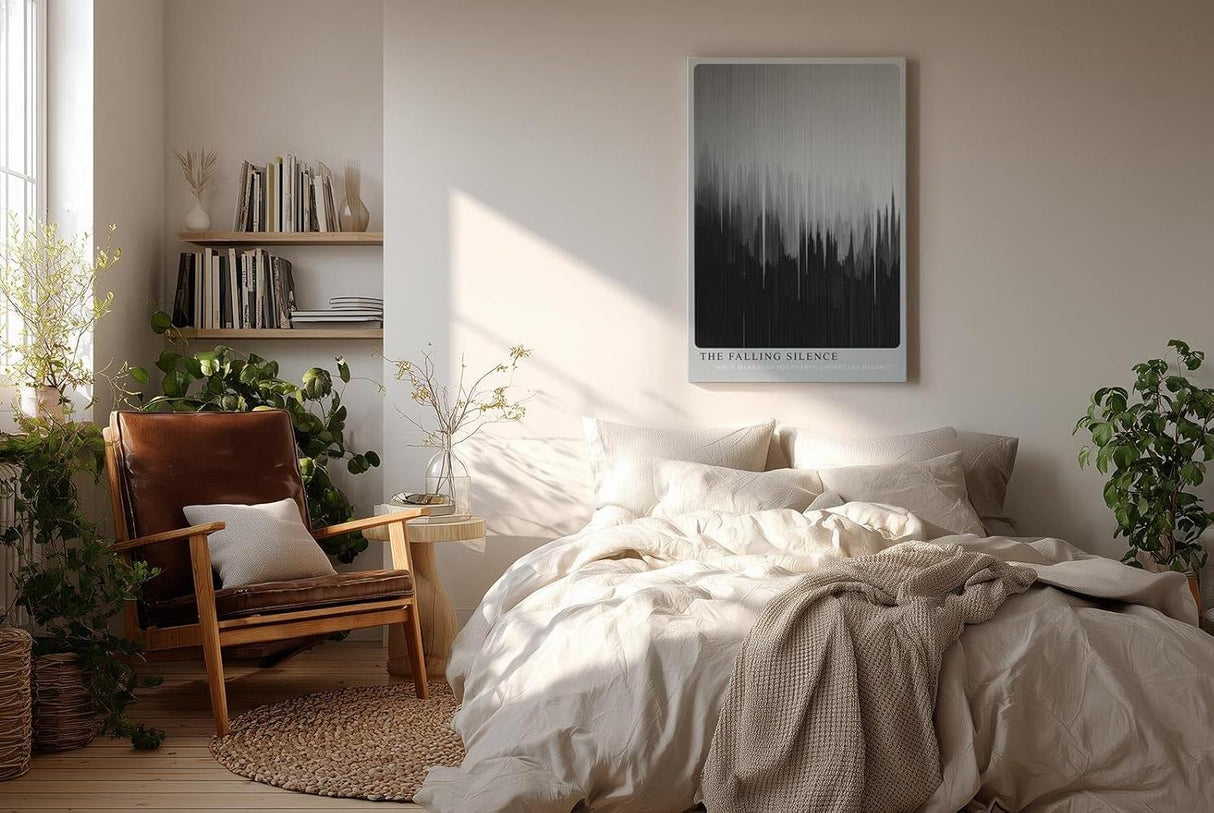 Paul Sinus Wandbild in 80x120cm The Falling Silence – Minimalistische Kunst mit vertikalen Farbverläufen in Schwarz und Grau