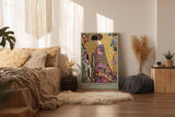 Paul Sinus Wandbild in 80x120cm The Golden Silence – kunstvolles Porträt im goldenen Mosaikstil mit floralen Ornamenten für stilvolle Raumgestaltung
