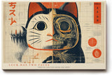 Paul Sinus Wandbild 120x80cm japanische Glueckskatze modern halb Katze halb Skelett abstrakte Illustration rot beige asiatische Kunst Leinwand Wanddekoration fuer Wohnzimmer Büro
