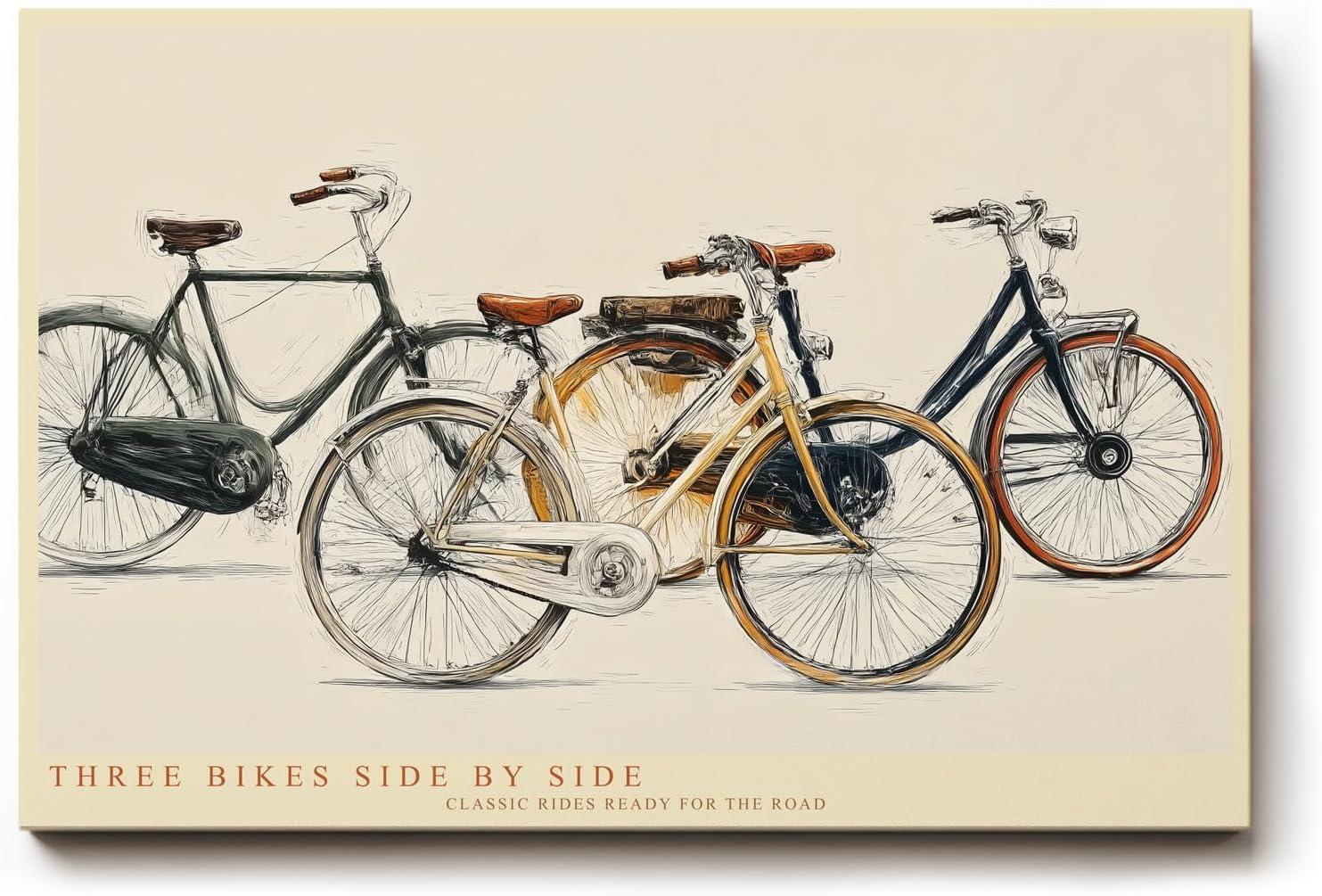 Paul Sinus Wandbild 120x80cm klassische Fahrraeder Illustration Vintage Stil moderne Kunst Kunstdruck stilvolle Wanddekoration fuer Wohnzimmer Flur Büro Fahrradliebhaber