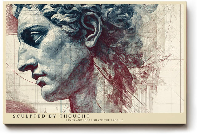 Paul Sinus Wandbild 120x80cm klassische Skulptur Portrait moderne Collage Kunst in Grau Rot Beige Leinwand Wanddekoration fuer Wohnzimmer Büro