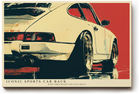 Paul Sinus Wandbild 120x80cm klassischer Sportwagen Heckansicht Retro Auto Kunst moderne Illustration Kunstdruck stilvolle Wanddekoration fuer Wohnzimmer Büro Garage