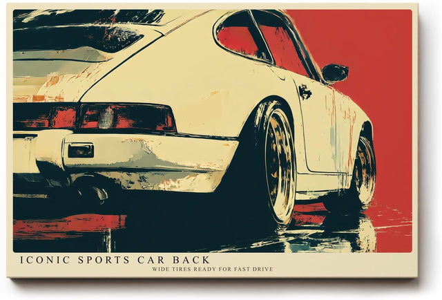 Paul Sinus Wandbild 120x80cm klassischer Sportwagen Heckansicht Retro Auto Kunst moderne Illustration Kunstdruck stilvolle Wanddekoration fuer Wohnzimmer Büro Garage