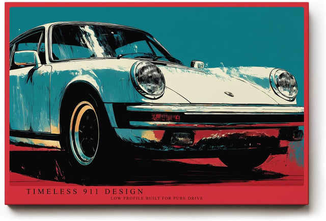 Paul Sinus Wandbild 120x80cm klassischer Sportwagen Retro Auto Illustration modernes Fahrzeugdesign blau rot Vintage Automobilkunst stilvolle Wanddekoration für Wohnzimmer Büro Garage