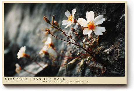 Paul Sinus Wandbild 120x80cm kleine Blumen auf Felsen Naturfotografie zarte weisse Blueten starkes Naturmotiv stilvolle Wanddekoration fuer Wohnzimmer Büro