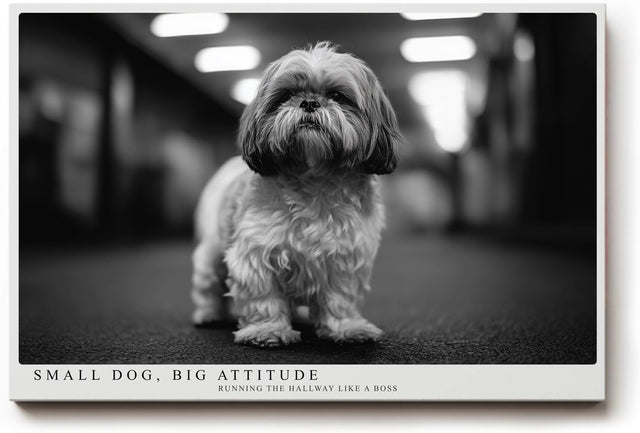 Paul Sinus Wandbild 120x80cm kleiner Hund Schwarz Weiss Fotografie niedliches Tierportrait modernes Hunde Kunstbild für Wohnzimmer Flur Büro