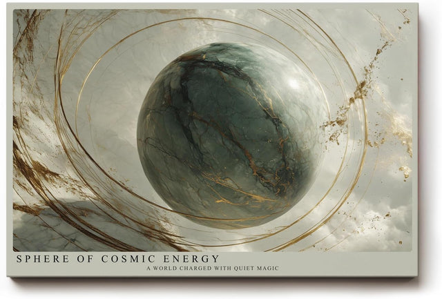 Paul Sinus Wandbild 120x80cm kosmische Kugel mit goldenen Linien abstrakte Welt moderne Kunst in Grau und Gold stilvolle Wanddekoration fuer Wohnzimmer Büro