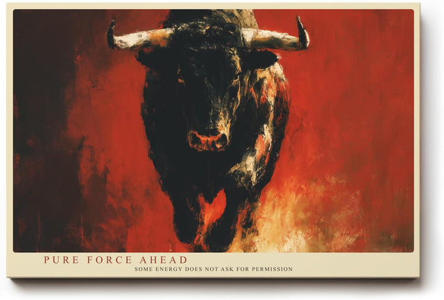 Paul Sinus Wandbild 120x80cm kraftvoller Stier moderne Tierkunst expressives Gemälde in Rot und Schwarz dynamische Wanddekoration fuer Wohnzimmer Büro