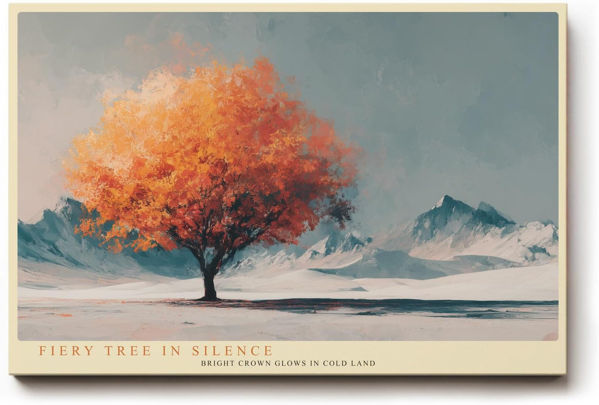 Paul Sinus Wandbild 120x80cm leuchtender Herbstbaum Berglandschaft orange Baumkrone moderne Naturkunst ruhige Landschaft