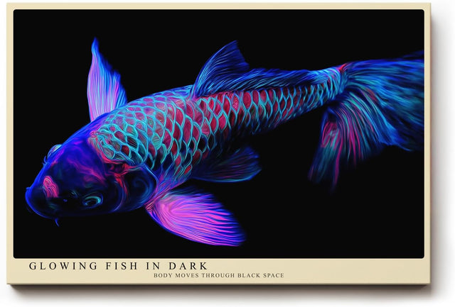 Paul Sinus Wandbild 120x80cm leuchtender Koi Fisch moderne Neon Illustration buntes Unterwasser Kunstposter stilvolle Wanddekoration fuer Wohnzimmer Büro Schlafzimmer