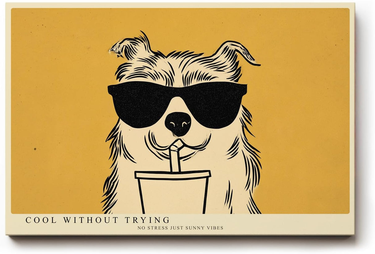 Paul Sinus Wandbild 120x80cm lustiger Hund Illustration modern Pop Art Stil gelb schwarz Tierbild humorvolle Wanddekoration für Wohnzimmer Küche Büro