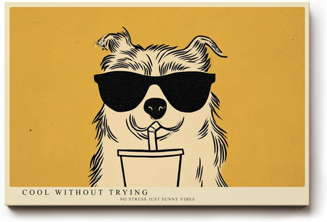 Paul Sinus Wandbild 120x80cm lustiger Hund Illustration modern Pop Art Stil gelb schwarz Tierbild humorvolle Wanddekoration für Wohnzimmer Küche Büro