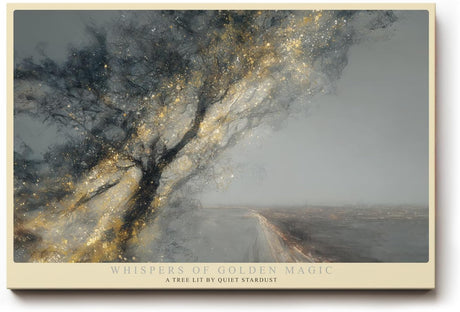 Paul Sinus Wandbild 120x80cm magischer Baum Landschaft Kunst goldene Lichtpartikel mystische Natur moderne