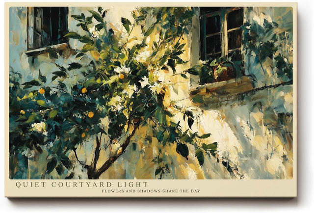 Paul Sinus Wandbild 120x80cm mediterraner Innenhof Zitronenbaum impressionistische Malerei Kunstdruck grosses Wandbild 120x80cm warme Wanddekoration fuer Wohnzimmer Kueche Esszimmer
