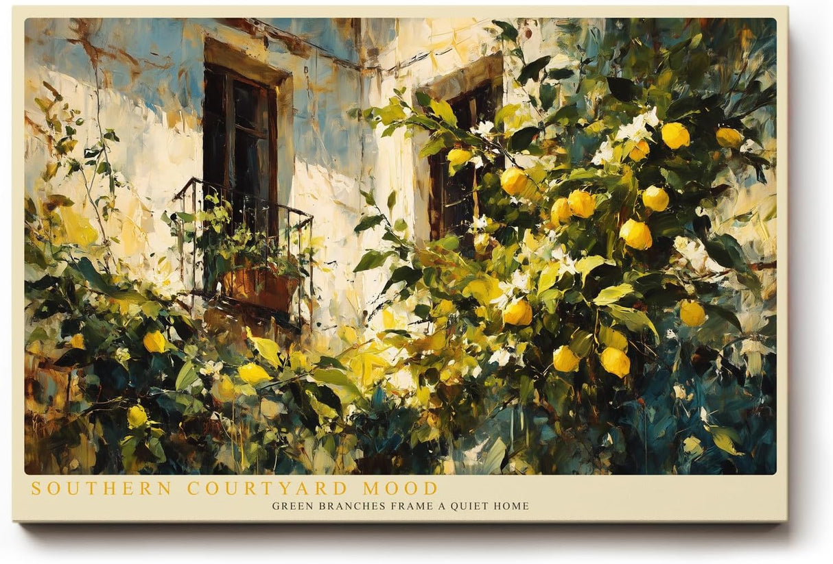 Paul Sinus Wandbild 120x80cm mediterraner Zitronenbaum Innenhof impressionistische Kunst Kunstdruck grosses Wandbild 120x80cm sonnige Wanddekoration fuer Wohnzimmer Kueche Esszimmer