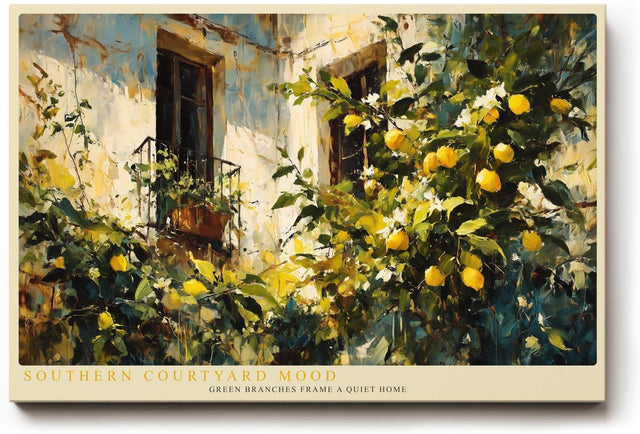 Paul Sinus Wandbild 120x80cm mediterraner Zitronenbaum Innenhof impressionistische Kunst Kunstdruck grosses Wandbild 120x80cm sonnige Wanddekoration fuer Wohnzimmer Kueche Esszimmer