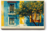 Paul Sinus Wandbild 120x80cm mediterranes Haus Zitronenbaum sonniger Innenhof moderne Landschaft Kunstbild Wanddekoration fuer Wohnzimmer Büro