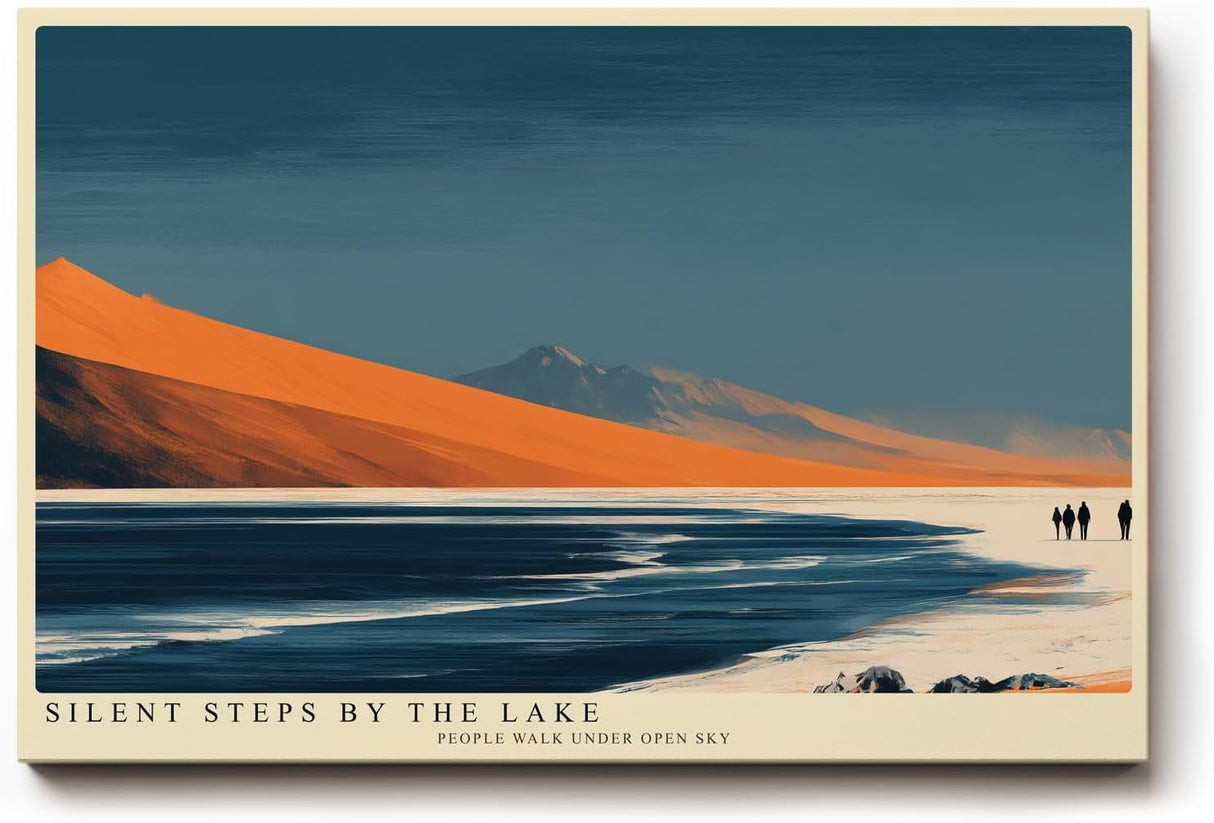 Paul Sinus Wandbild 120x80cm minimalistische Landschaft See Berge orange Dünen modernes Natur Panorama ruhige Atmosphäre stilvolle