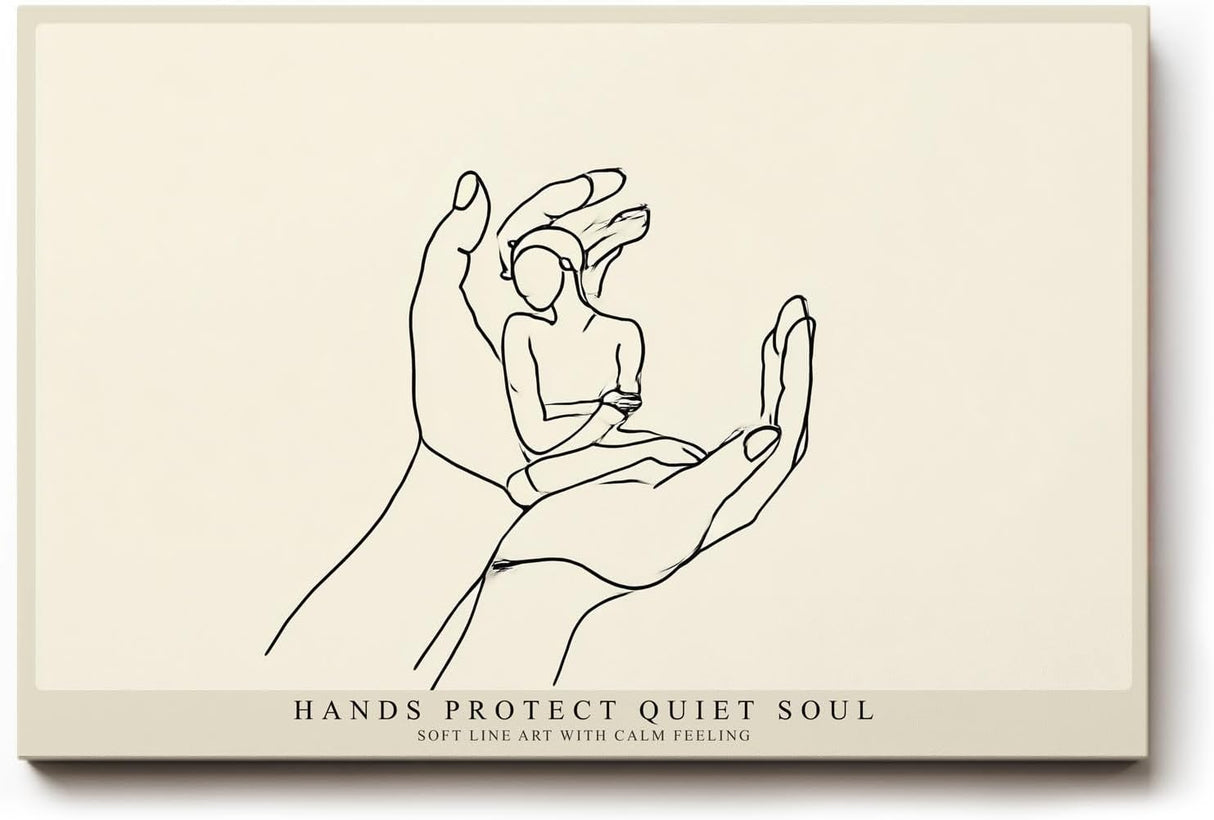 Paul Sinus Wandbild 120x80cm minimalistische Line Art Haende Schutz Seele moderne Illustration ruhige Kunst Kunstdruck stilvolle Wanddekoration fuer Wohnzimmer Schlafzimmer Büro