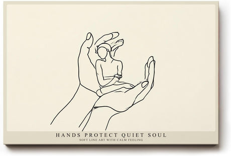 Paul Sinus Wandbild 120x80cm minimalistische Line Art Haende Schutz Seele moderne Illustration ruhige Kunst Kunstdruck stilvolle Wanddekoration fuer Wohnzimmer Schlafzimmer Büro