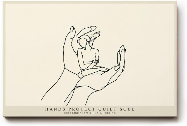 Paul Sinus Wandbild 120x80cm minimalistische Line Art Haende Schutz Seele moderne Illustration ruhige Kunst Kunstdruck stilvolle Wanddekoration fuer Wohnzimmer Schlafzimmer Büro