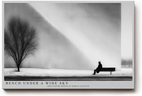 Paul Sinus Wandbild 120x80cm minimalistische Winterlandschaft schwarz weiss Fotokunst modern Kunstdruck grosses Kunstbild ruhige Wanddekoration fuer Wohnzimmer Büro Flur