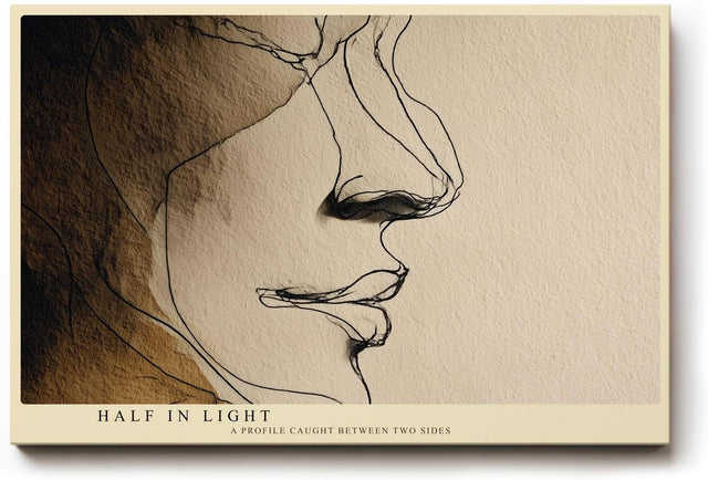 Paul Sinus Wandbild 120x80cm minimalistisches Gesichtsprofil Linienkunst moderne abstrakte Portrait Illustration beige braun stilvolle Leinwand Wanddekoration fuer Wohnzimmer Büro