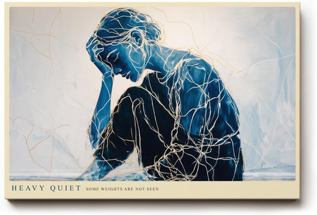 Paul Sinus Wandbild 120x80cm moderne Figurkunst nachdenkliche Frau blau abstrakte Linienkunst emotionales Kunstbild stilvolle Wanddekoration fuer Wohnzimmer Büro