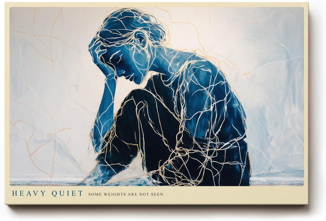 Paul Sinus Wandbild 120x80cm moderne Figurkunst nachdenkliche Frau blau abstrakte Linienkunst emotionales Kunstbild stilvolle Wanddekoration fuer Wohnzimmer Büro