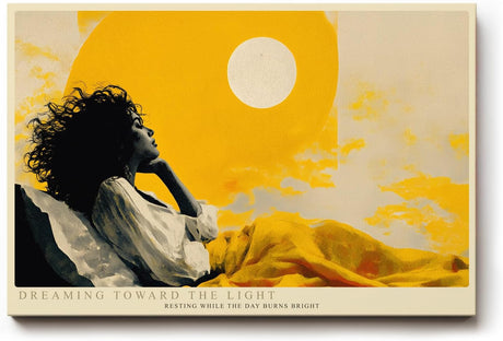 Paul Sinus Wandbild 120x80cm moderne Frauenfigur unter gelber Sonne abstrakte Kunst warmes Gelb stilvolle Illustration moderne Wanddekoration fuer Wohnzimmer Büro