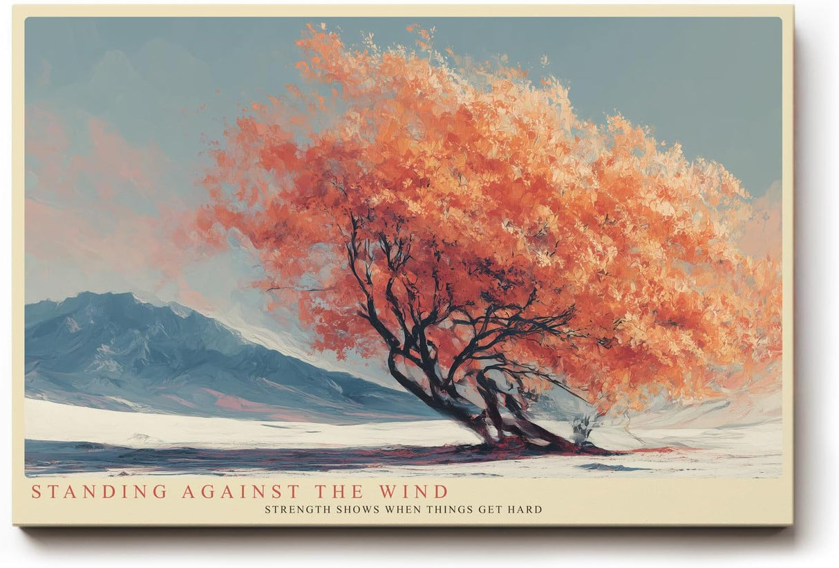 Paul Sinus Wandbild 120x80cm moderner Herbstbaum Landschaft Kunst orange Baum minimalistische Naturmalerei Kunstdruck ruhige