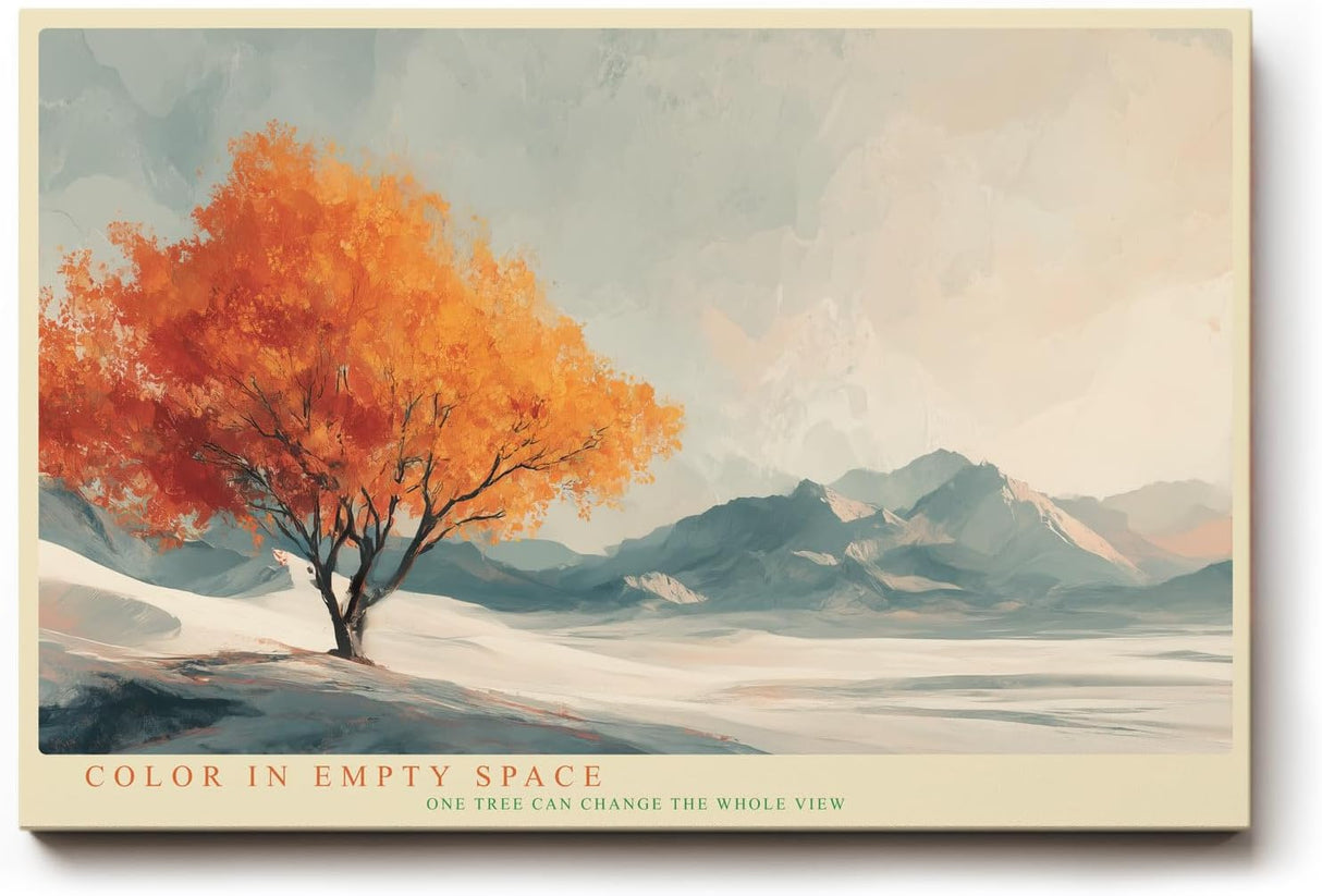Paul Sinus Wandbild 120x80cm moderner Herbstbaum minimalistische Landschaft Kunst orange Baum Kunstdruck ruhige Natur
