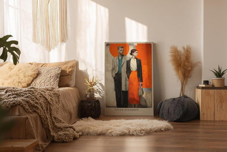 Paul Sinus Wandbild in 40x60cm modernes Modepaar vor farbintensivem Hintergrund – stilvolle, zeitgenössische Darstellung
