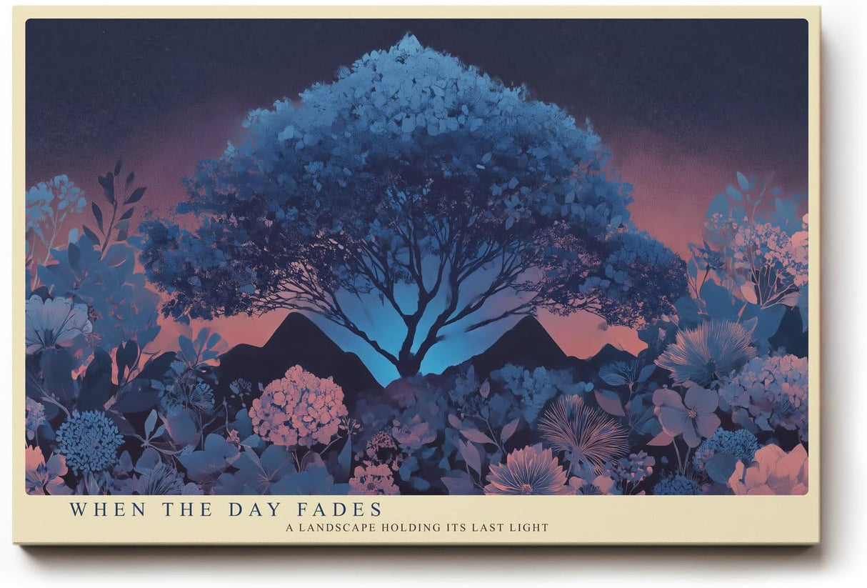Paul Sinus Wandbild 120x80cm mystische Baumlandschaft Nacht moderne Naturkunst blau violett grosses Landschaftsbild stilvolle Wanddekoration fuer Wohnzimmer Büro